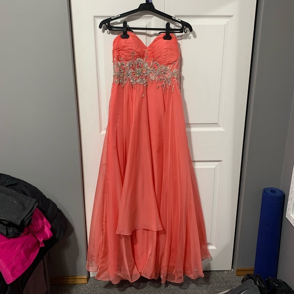 Coral Floor Length Prom Dress - Picture 2 of 4
